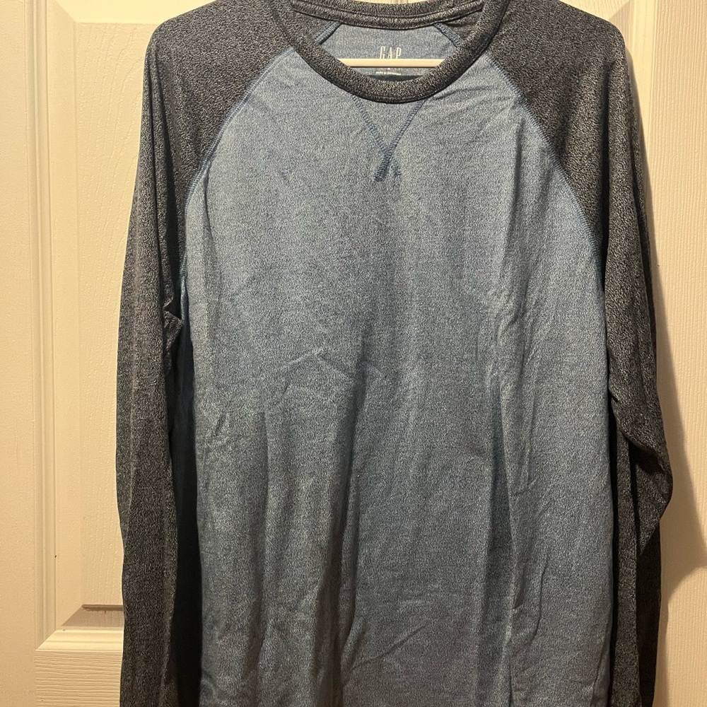 Men's Blue and Gray Long Sleeve Shirt
